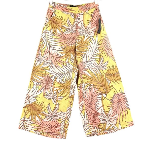 NWT TAHARI Women's Linen Crop Pants Small Pull-on Wide Leg Tropical Elastic Back - Picture 1 of 12